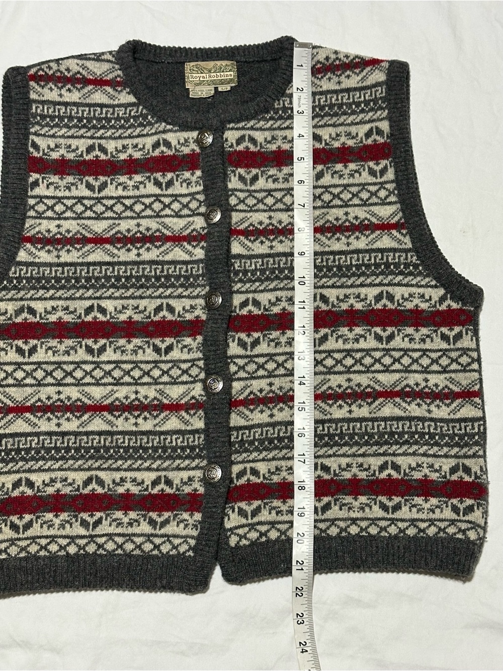 Royal Robbins 100% Wool Fair Isle Knit Button-Front Vest - Picture 3 of 6